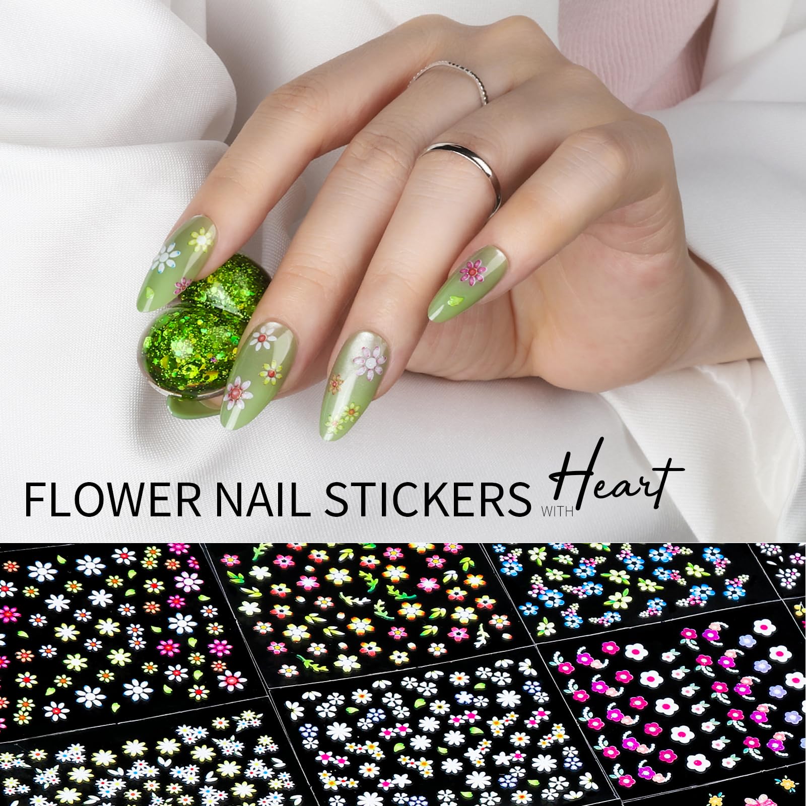Teenitor stickers uñas florales coloridos, ideal para diseños primaverales y cambios rápidos.