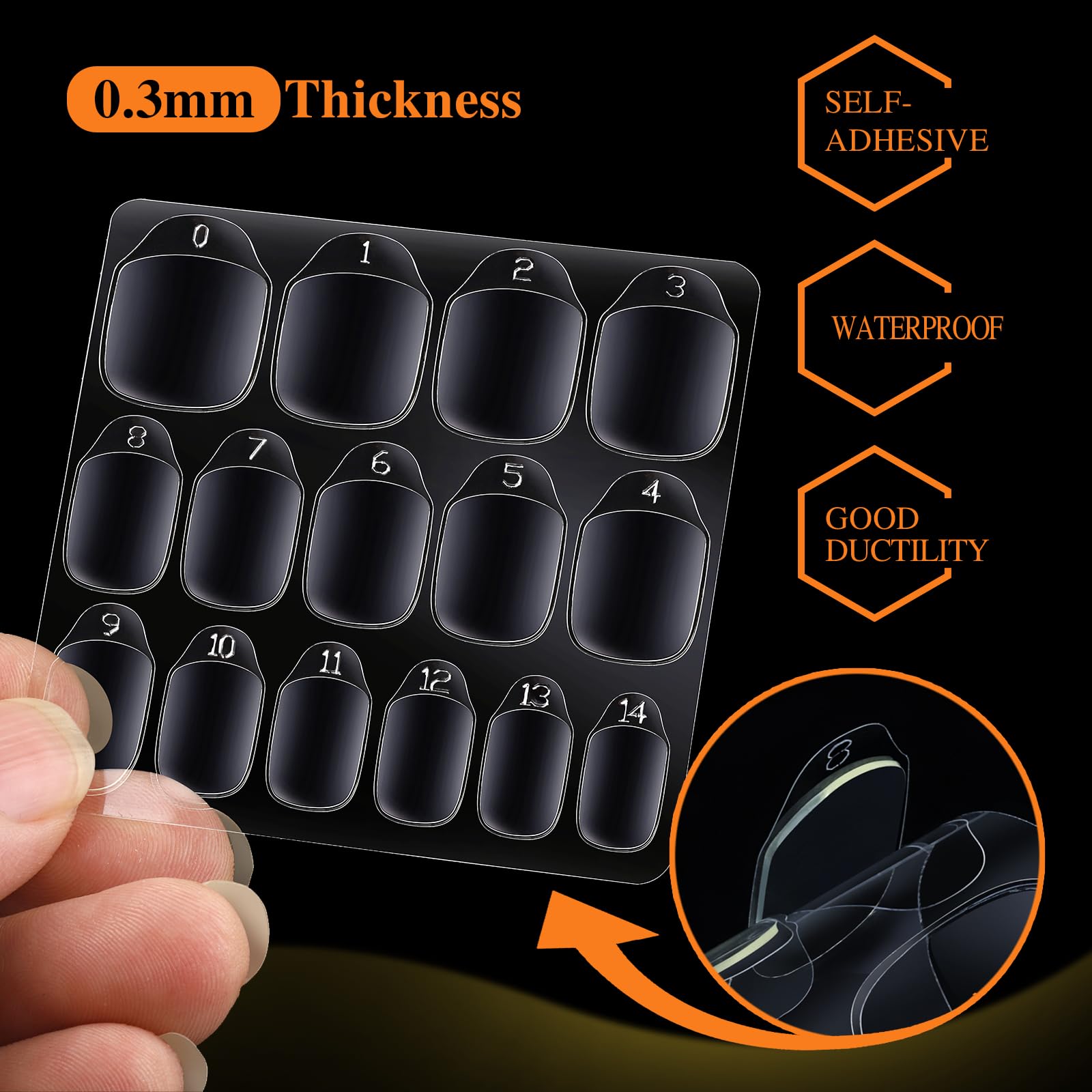 Teenitor tapas adhesivas uñas 15 tallas para ajuste perfecto.