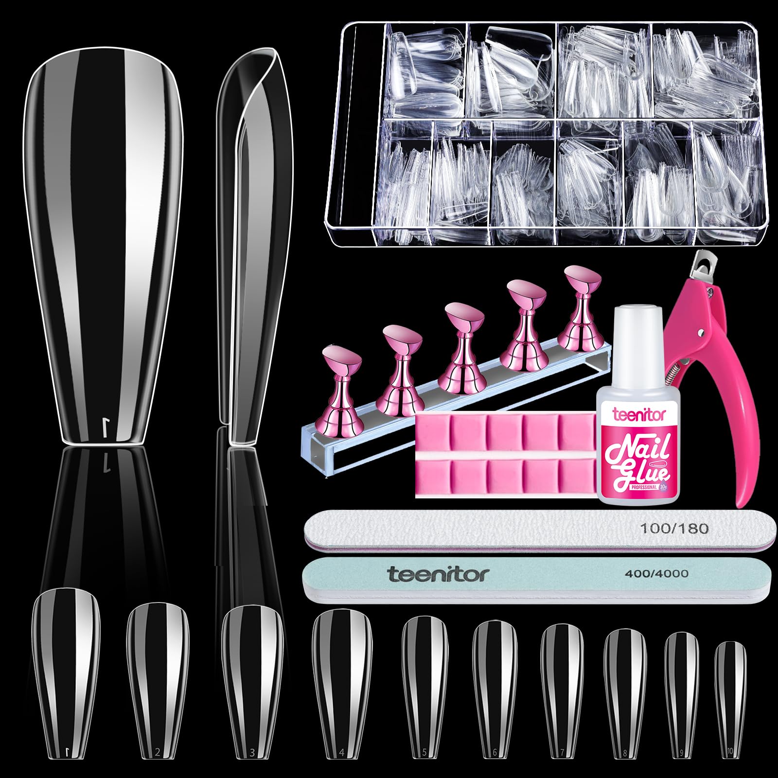 Teenitor tips uñas coffin transparentes para diseños versátiles y personalizados