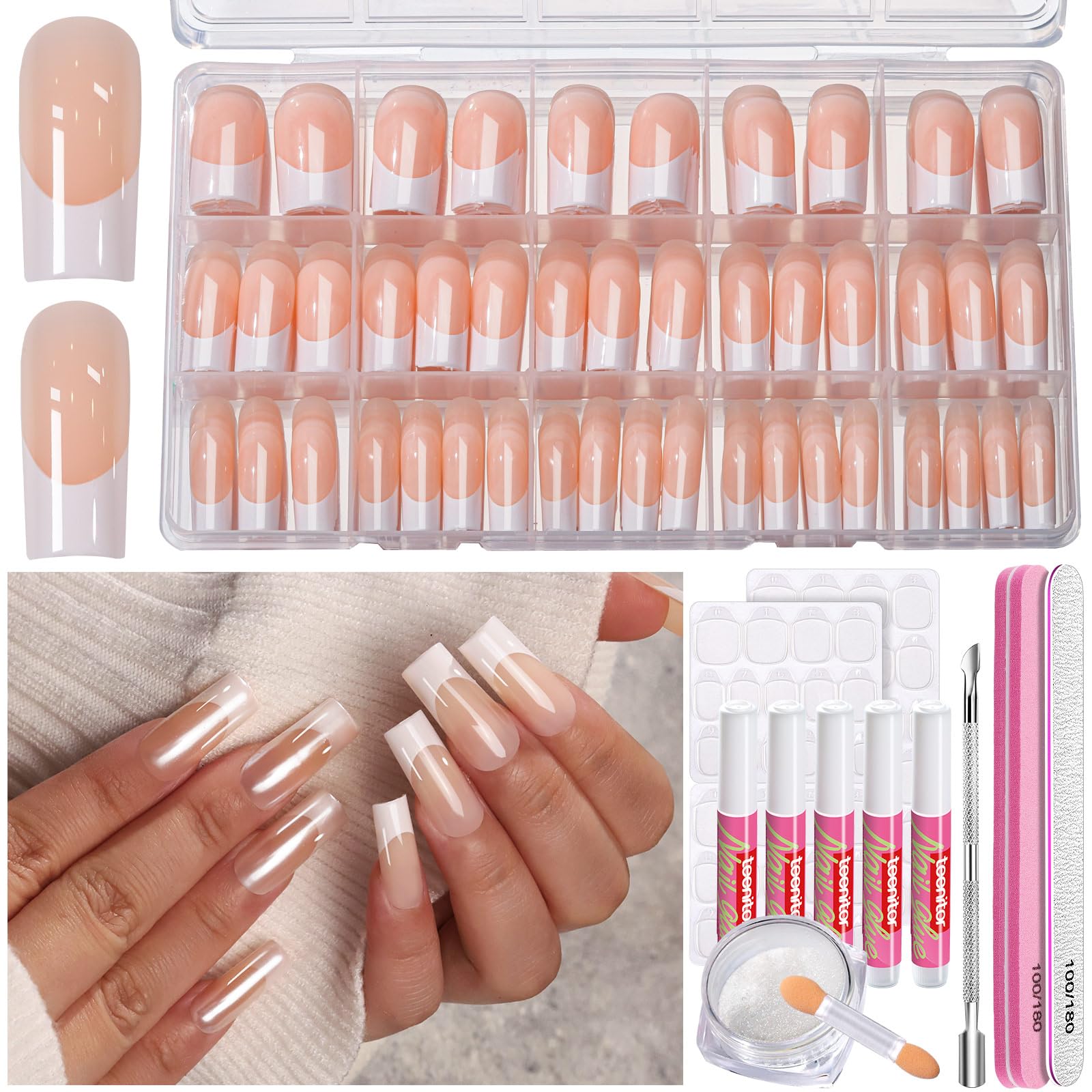 Teenitor Uñas Frances Tip Largas Cuadradas para un look elegante diario