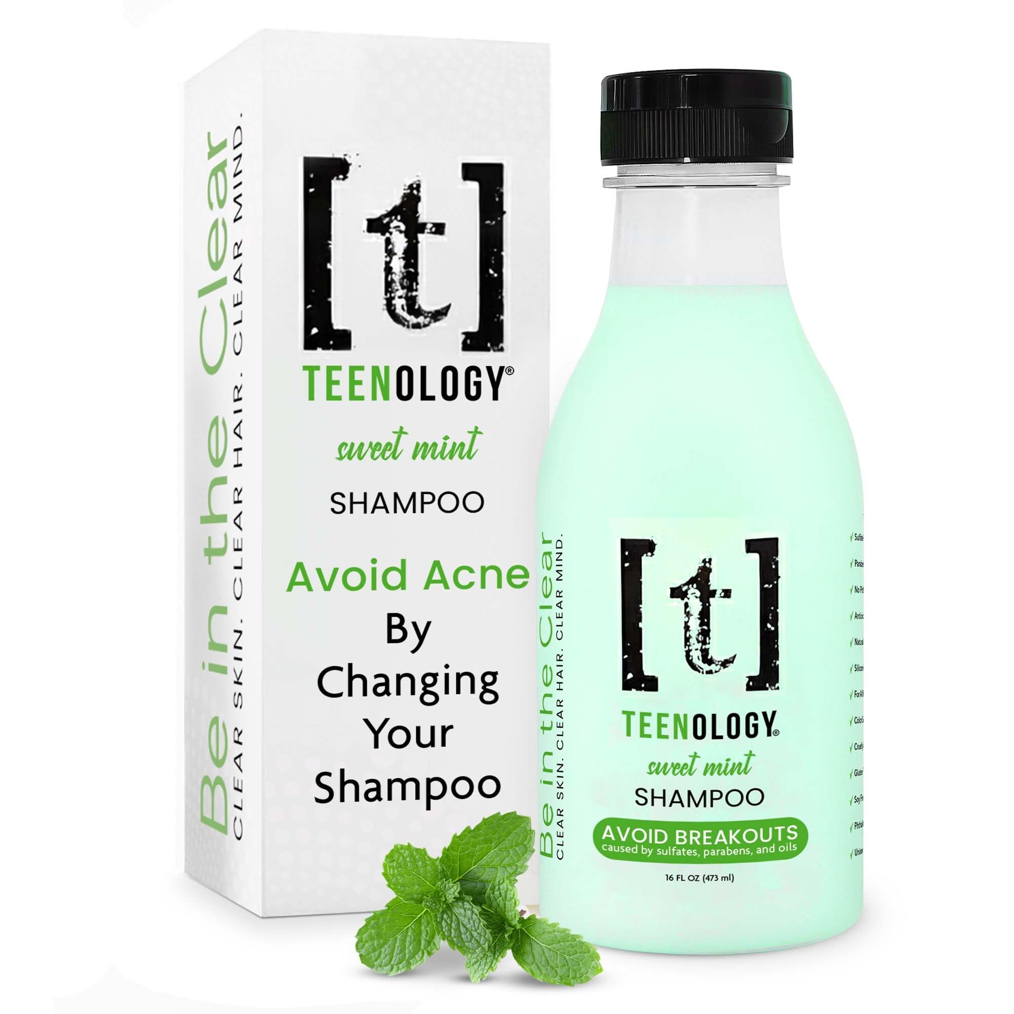 Teenology Teen Shampoo con menta: botella fresca para limpieza suave y aroma vigorizante.