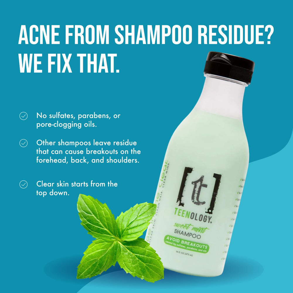 Teenology Teen Shampoo con ingredientes naturales para cabello limpio sin irritación.