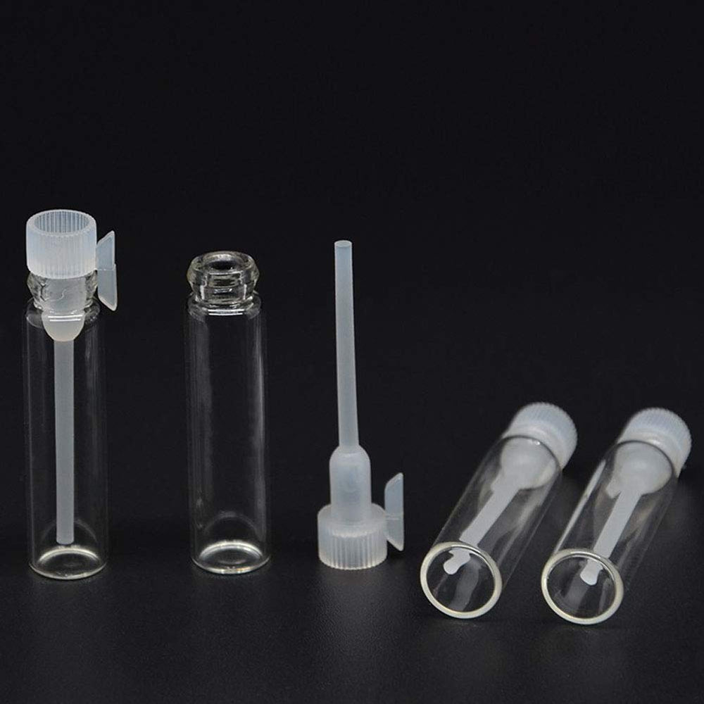 Teensery frascos muestra vidrio 1 ml con tapa transparente, ideales para viajes y pruebas de fragancias.