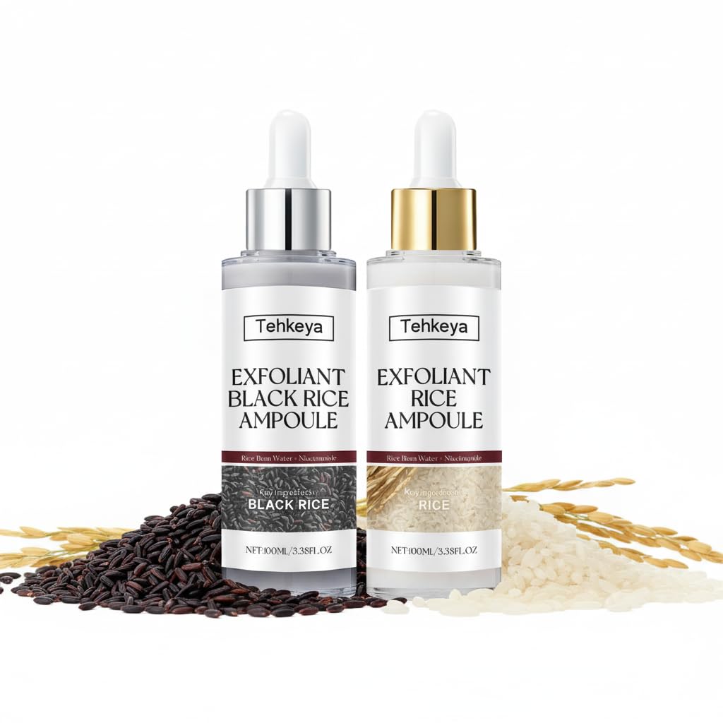 Tehkeya dúo de botellas con exfoliante de arroz para rostro y cuerpo.