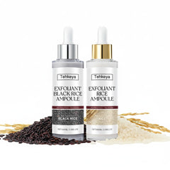Tehkeya dúo de botellas con exfoliante de arroz para rostro y cuerpo.
