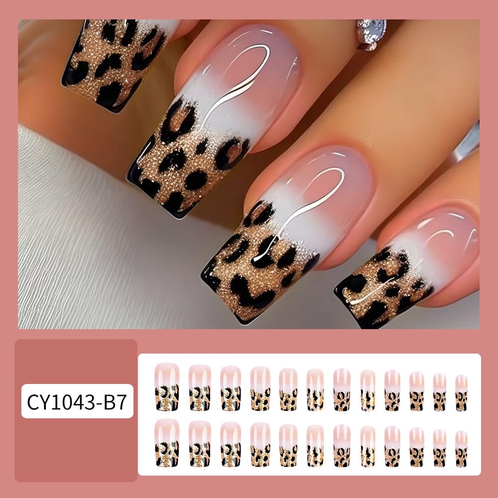 Uñas postizas Teilihai Cuadradas con brillo dorado para fiestas