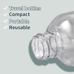 Botellas Tekson para viaje dentro del neceser, organizando cosméticos y líquidos.
