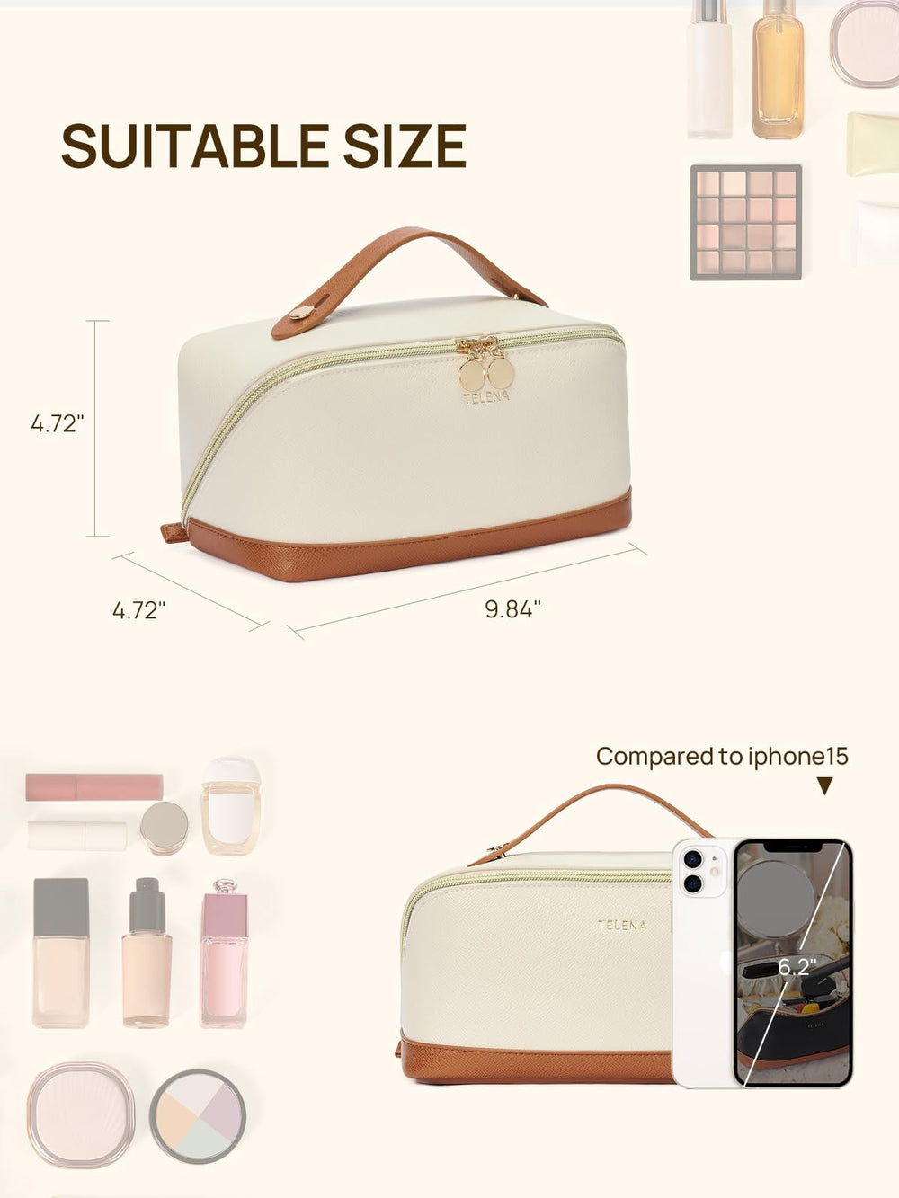 Telena bolsa maquillaje con organizador y bolsillos mantiene el orden