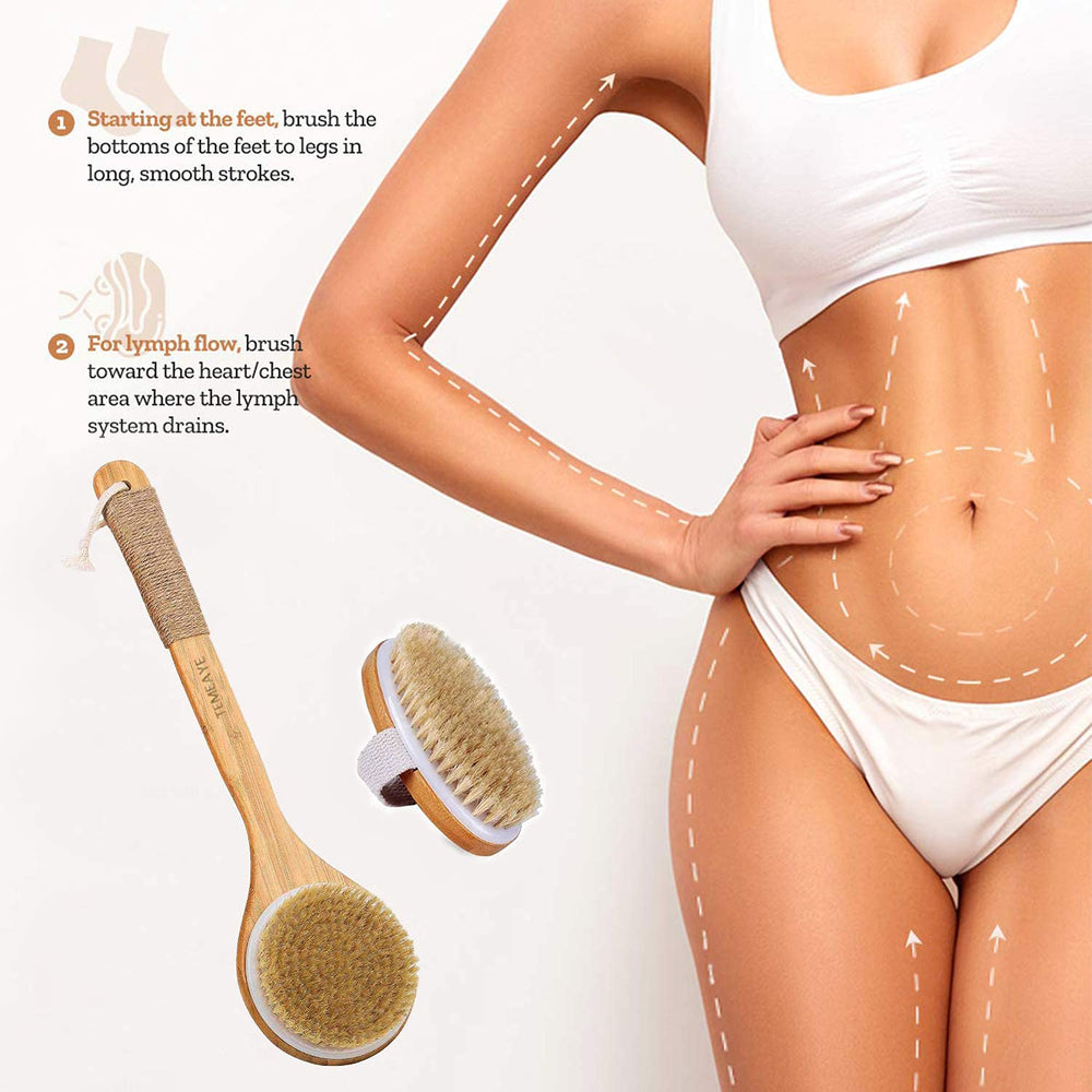 temeaye cepillo espalda seco con cuerda de canamo, alcance amplio para exfoliar y estimular la piel.