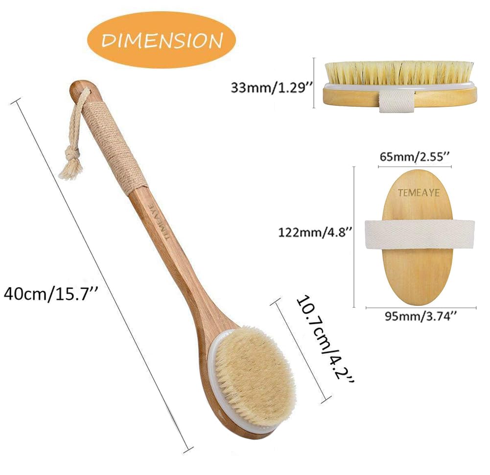 temeaye cepillo mano seco ovalado, diseño ergonómico para masaje suave y drenaje linfático.