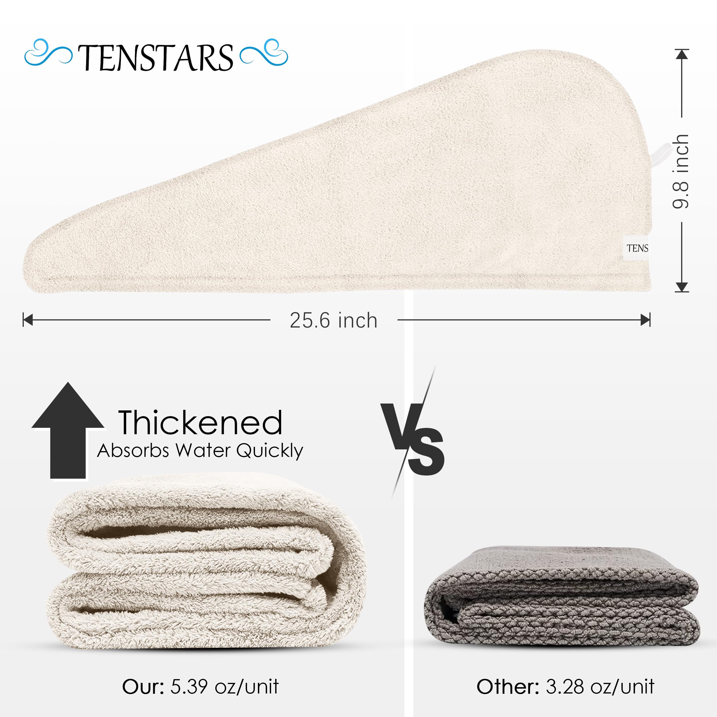 TENSTARS toalla microfibra crema 11x28, secado rápido.