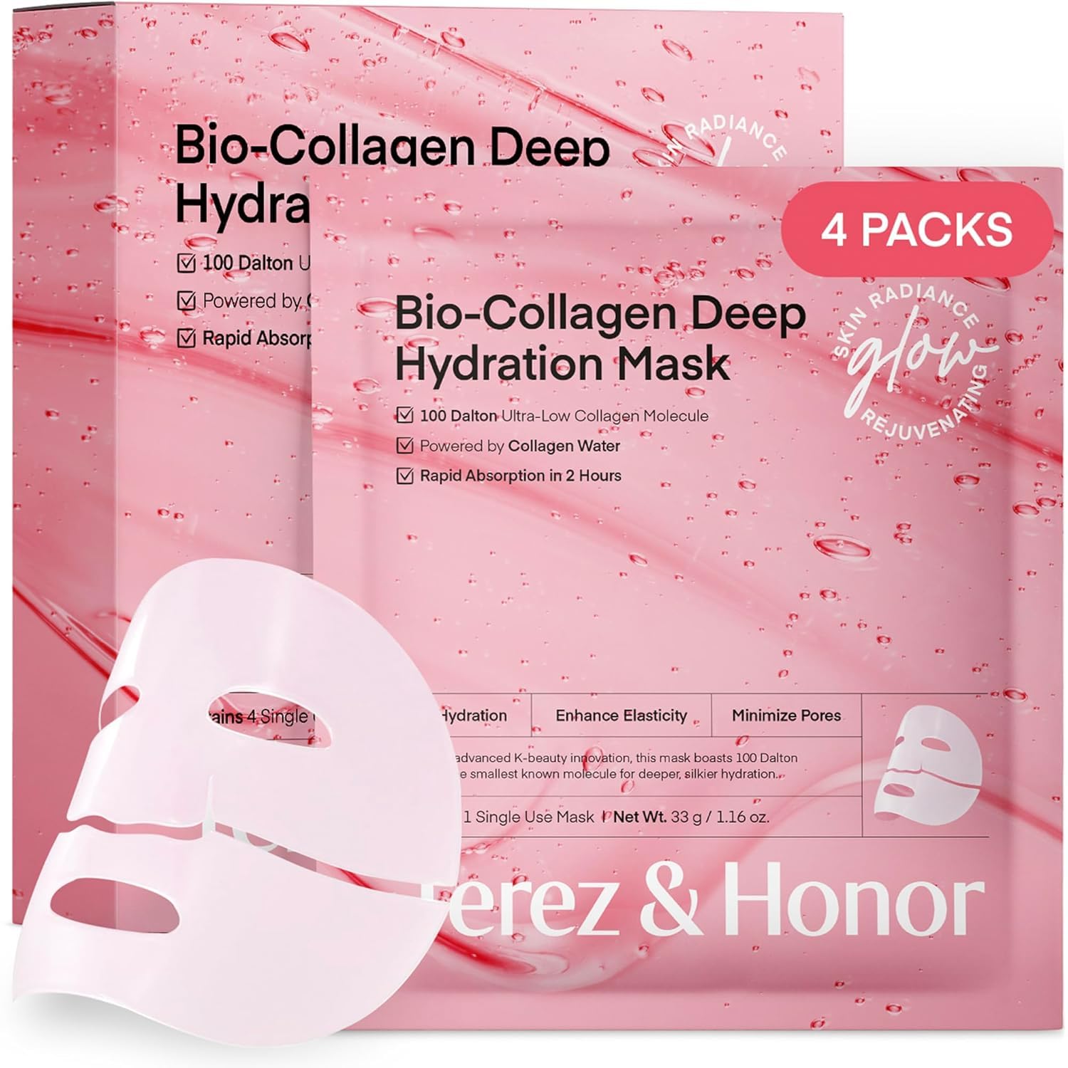 Mascarilla de colágeno bio TEREZ & HONOR hidrogel, hoja flexible para hidratación profunda