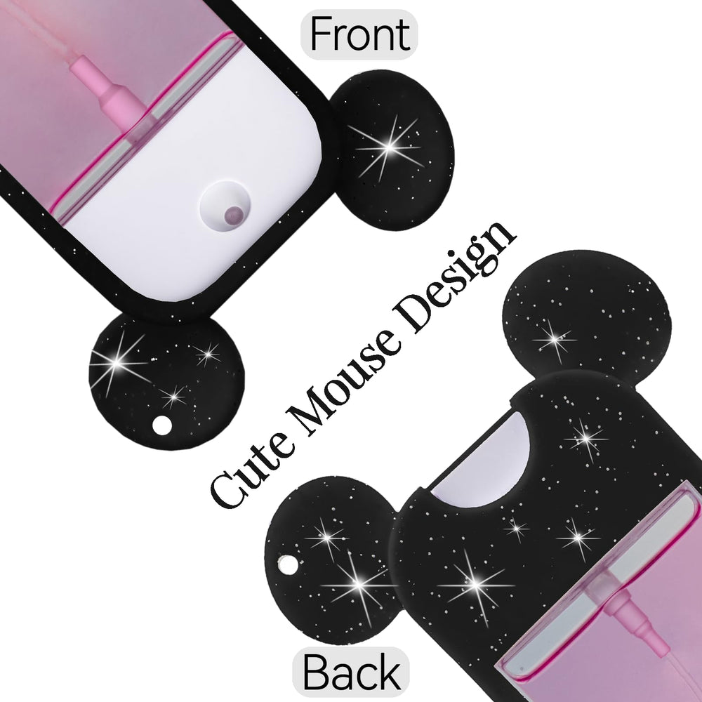 TERPINK estuche glitter negro-rosado para desinfectante de viaje.