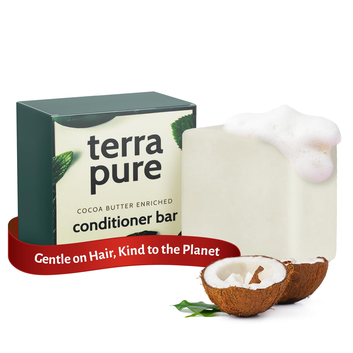 Terra Pure barra de acondicionador con manteca de cacao para suavidad.