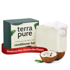 Terra Pure barra de acondicionador con manteca de cacao para suavidad.