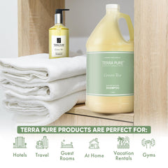 Etiqueta ecológica Terra Pure Hotel Shampoo en envase sostenible