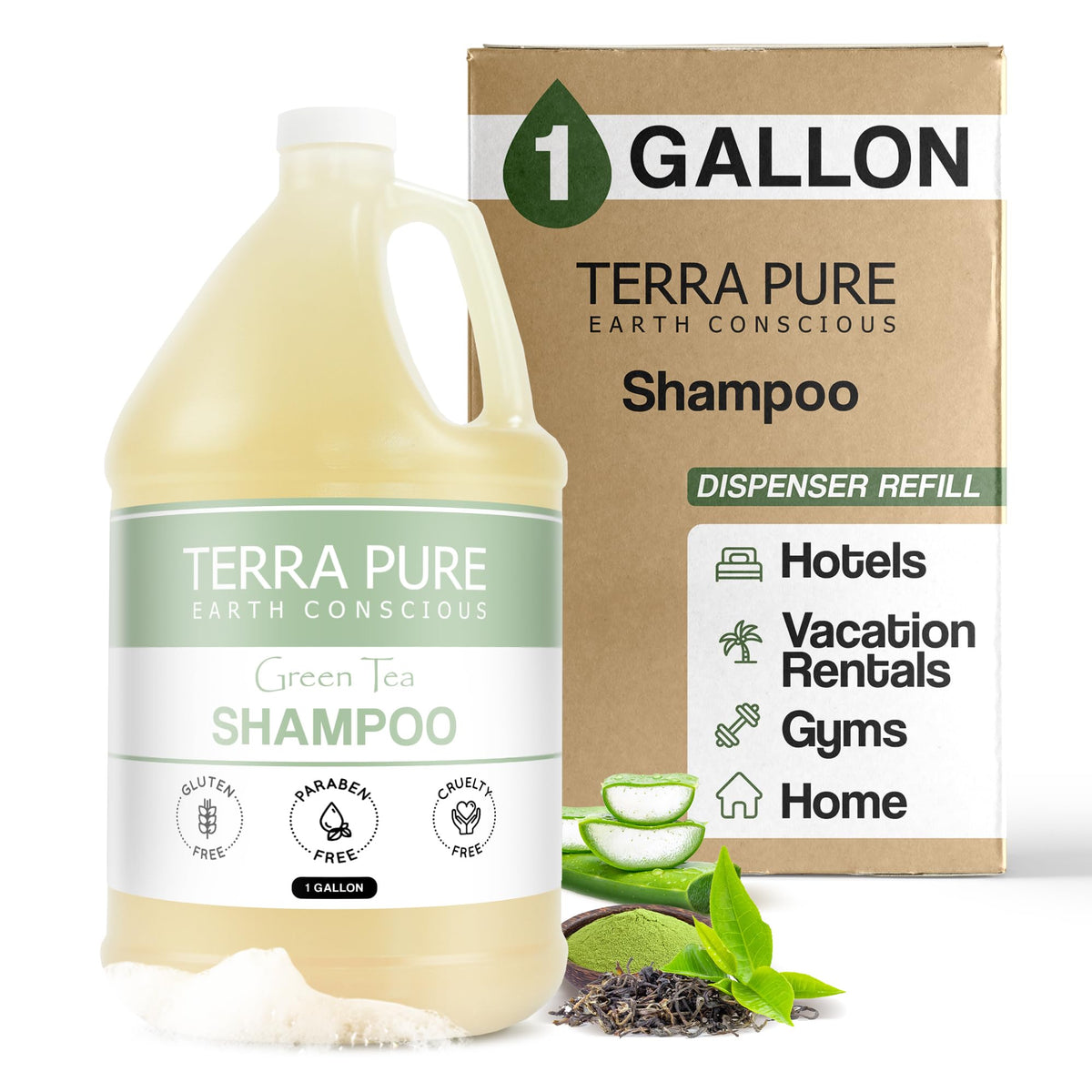 Terra Pure Hotel Shampoo galón para rellenar dispensadores de huéspedes