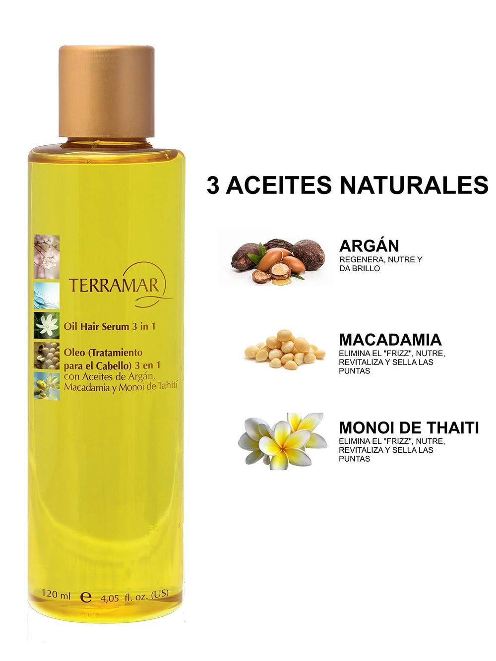 Gotas de Terramar en cabello: nutrición suave y brillo natural.