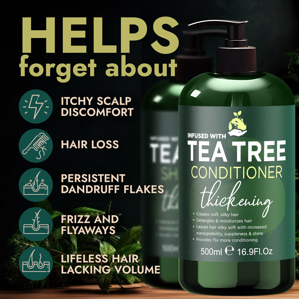 Terramed Champú árbol de té etiqueta cercana para cabello saludable