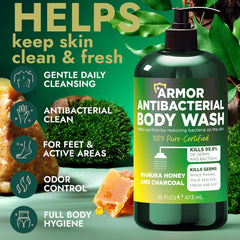 Terramed Just Think Comfort antibacterial body wash foam lather, rich and refreshing for cleansing.