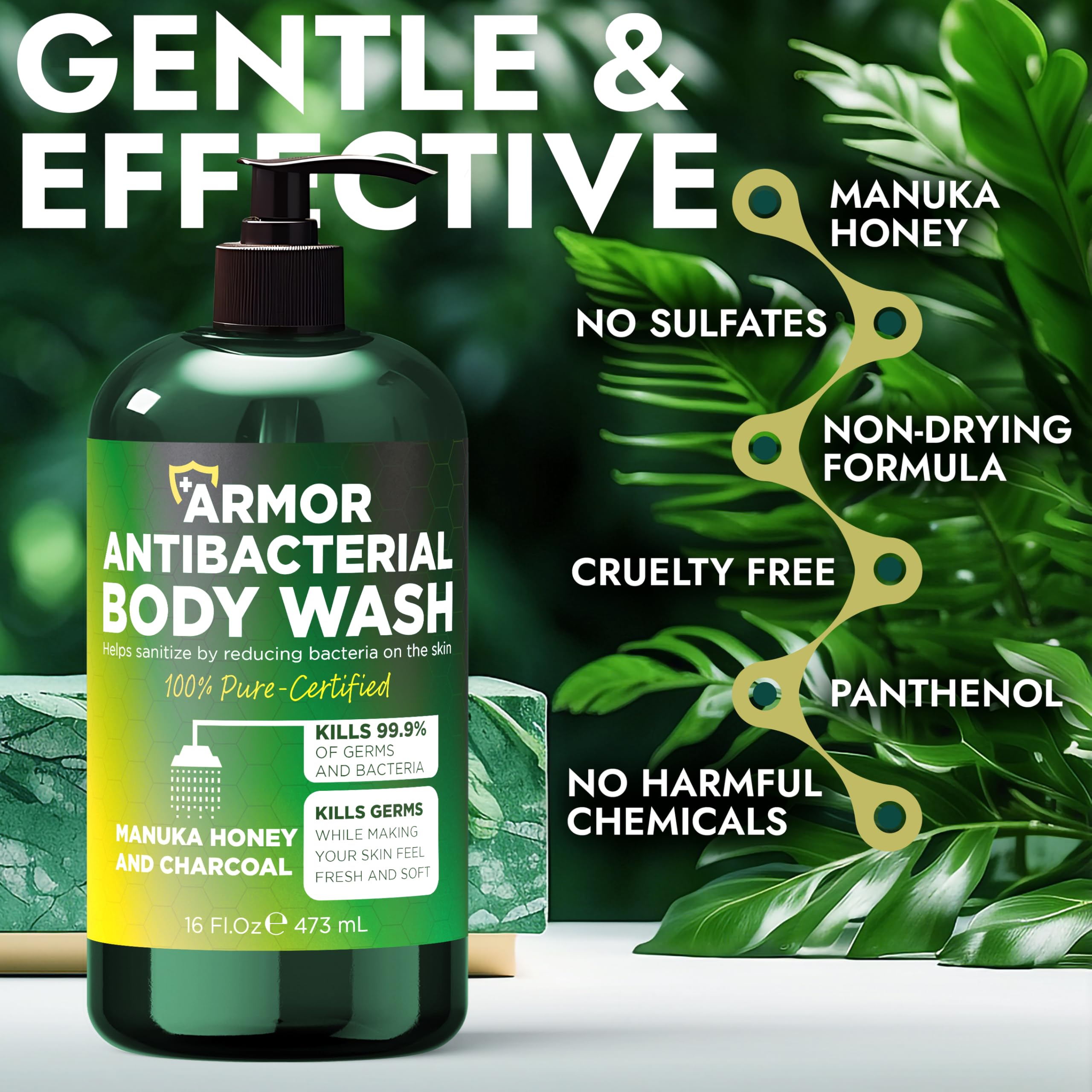 Terramed Just Think Comfort manuka honey charcoal cleanse close-up label for natural ingredients.