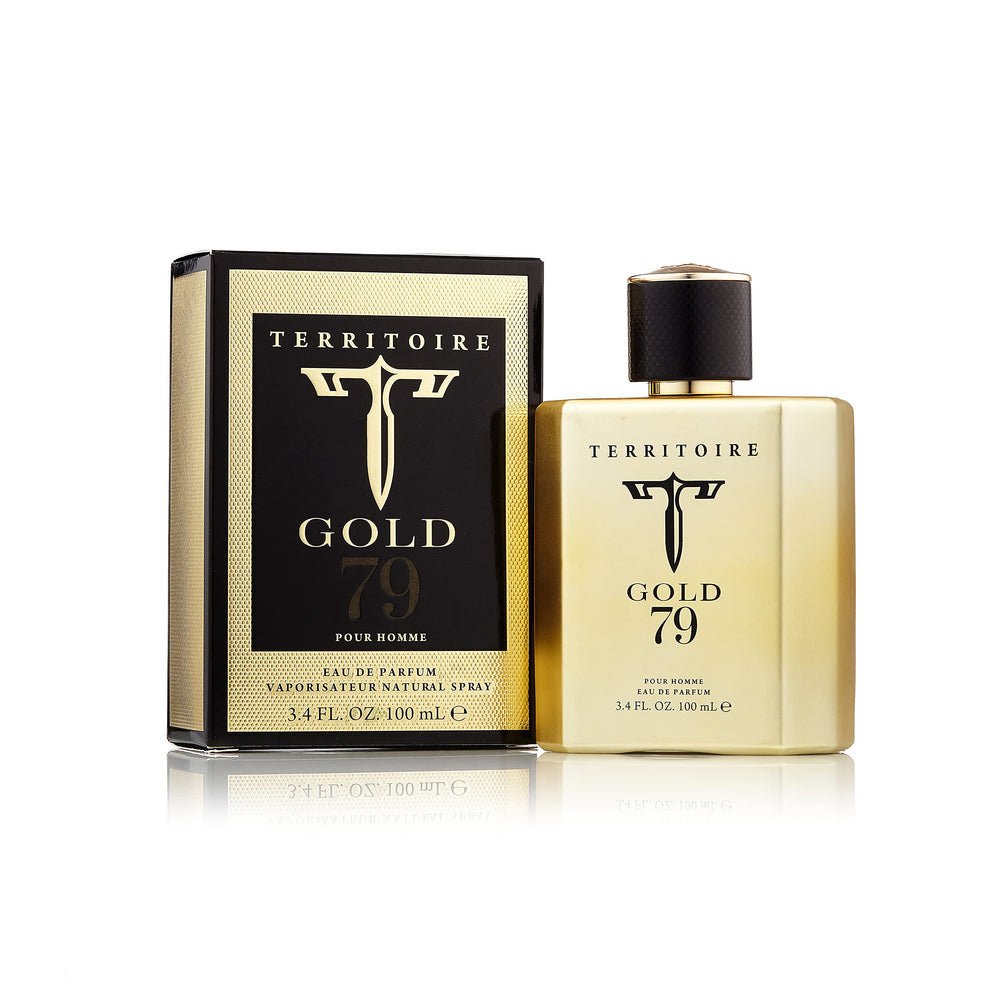 Territoire Gold 79, botella frontal, aroma elegante para el día a día.