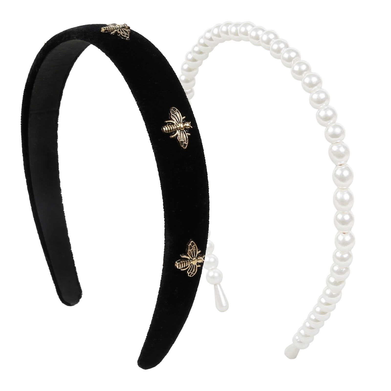 Diadema TERSE negro con perlas blancas, opción ideal para eventos.