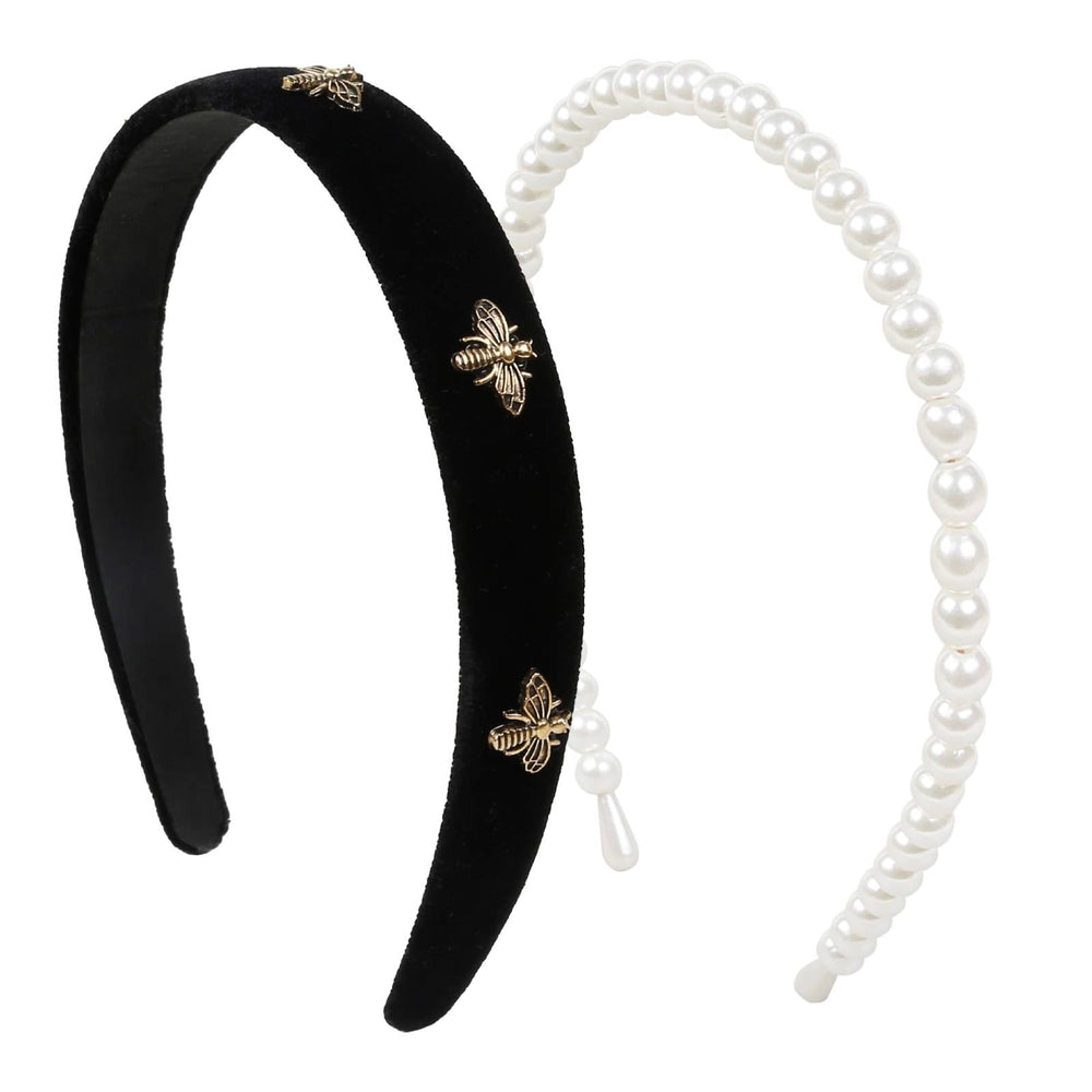 Diadema TERSE negro con perlas blancas, opción ideal para eventos.
