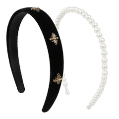 Diadema TERSE negro con perlas blancas, opción ideal para eventos.
