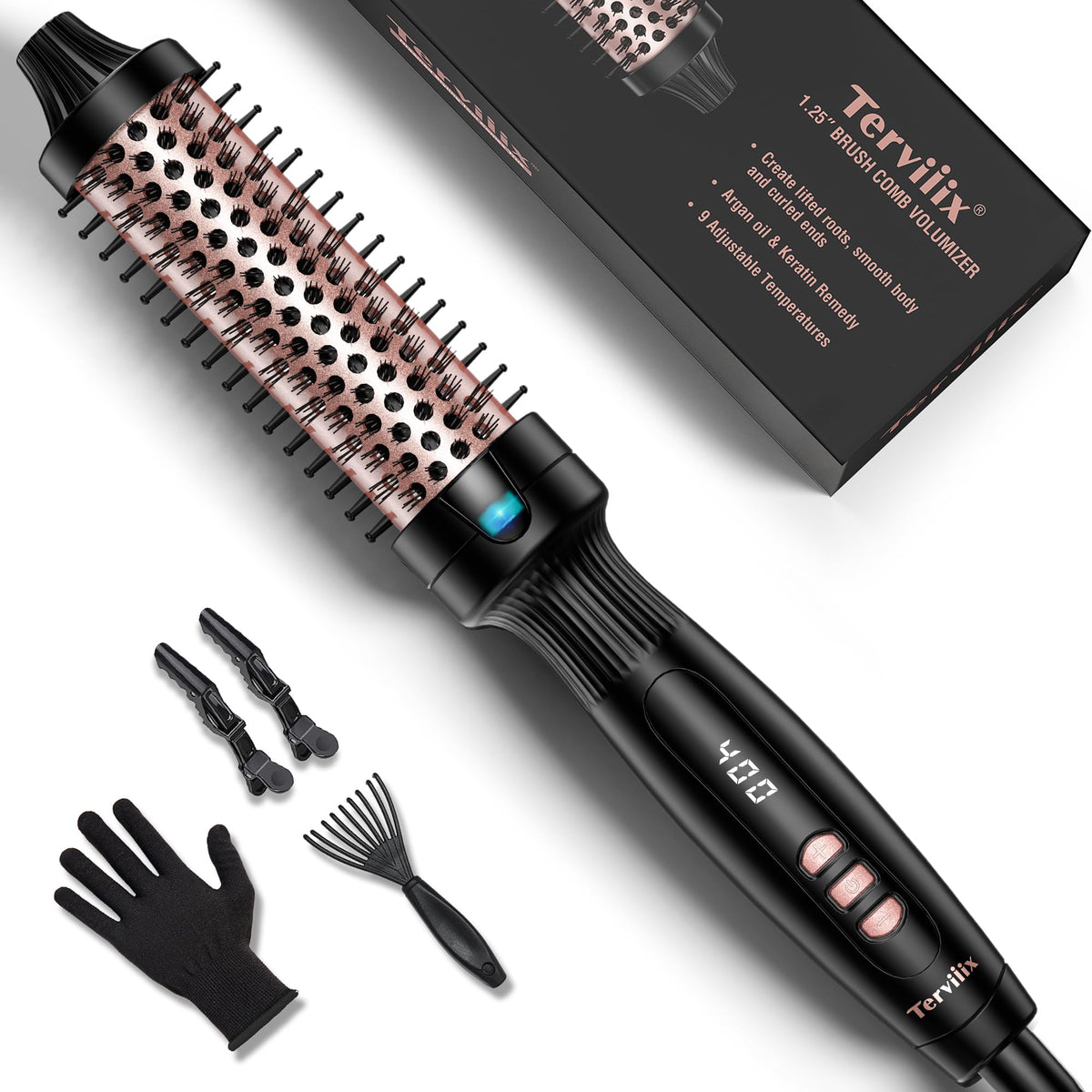 Terviiix cepillo térmico 1,25 pulgadas con cabeza redonda para volumen en raíces y rizos suaves