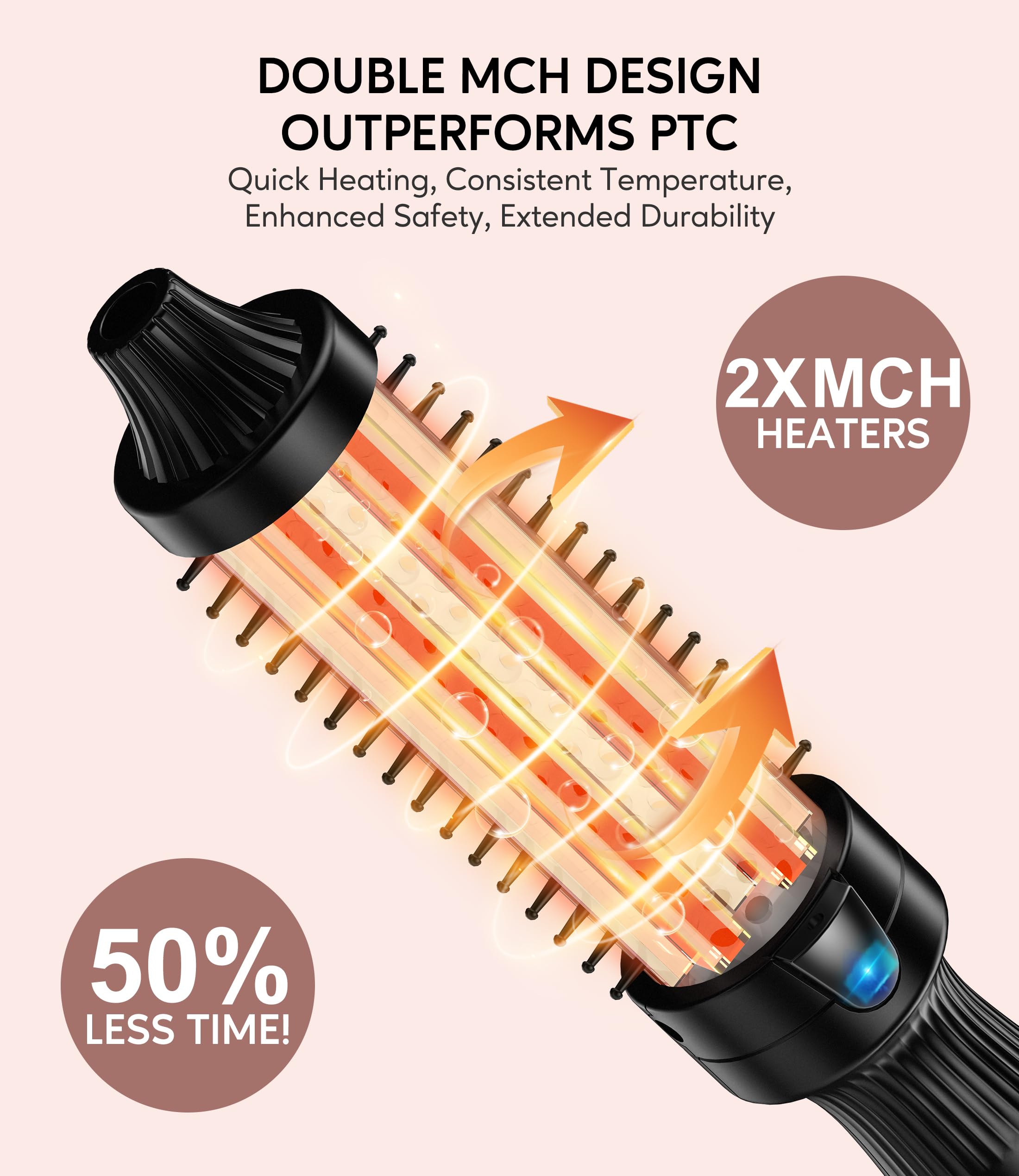 Terviiix cepillo térmico 1,25 pulgadas con cerámica tourmalina para brillo y control del frizz
