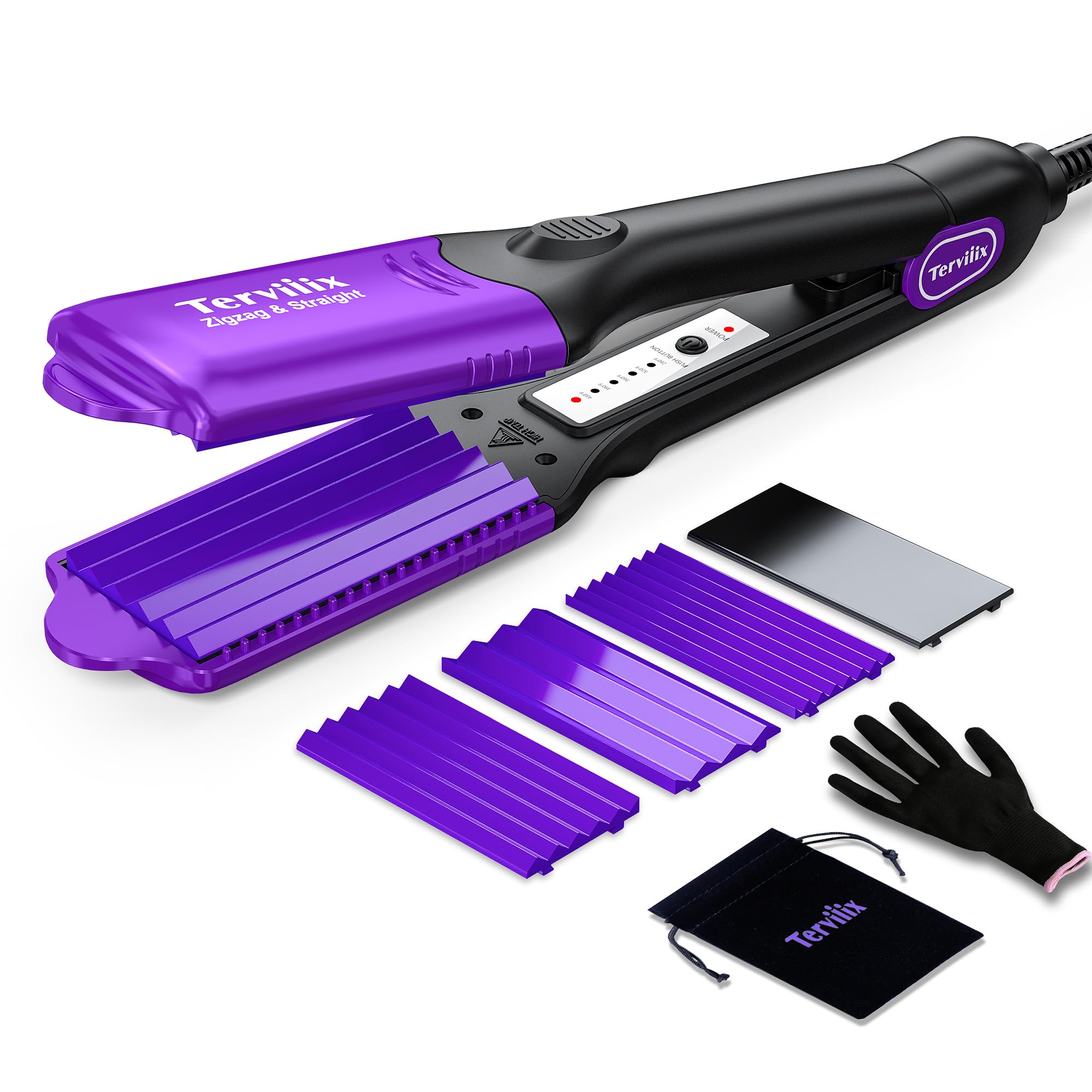 Terviiix crimpador de pelo con 4 placas intercambiables para texturizar el cabello con volumen
