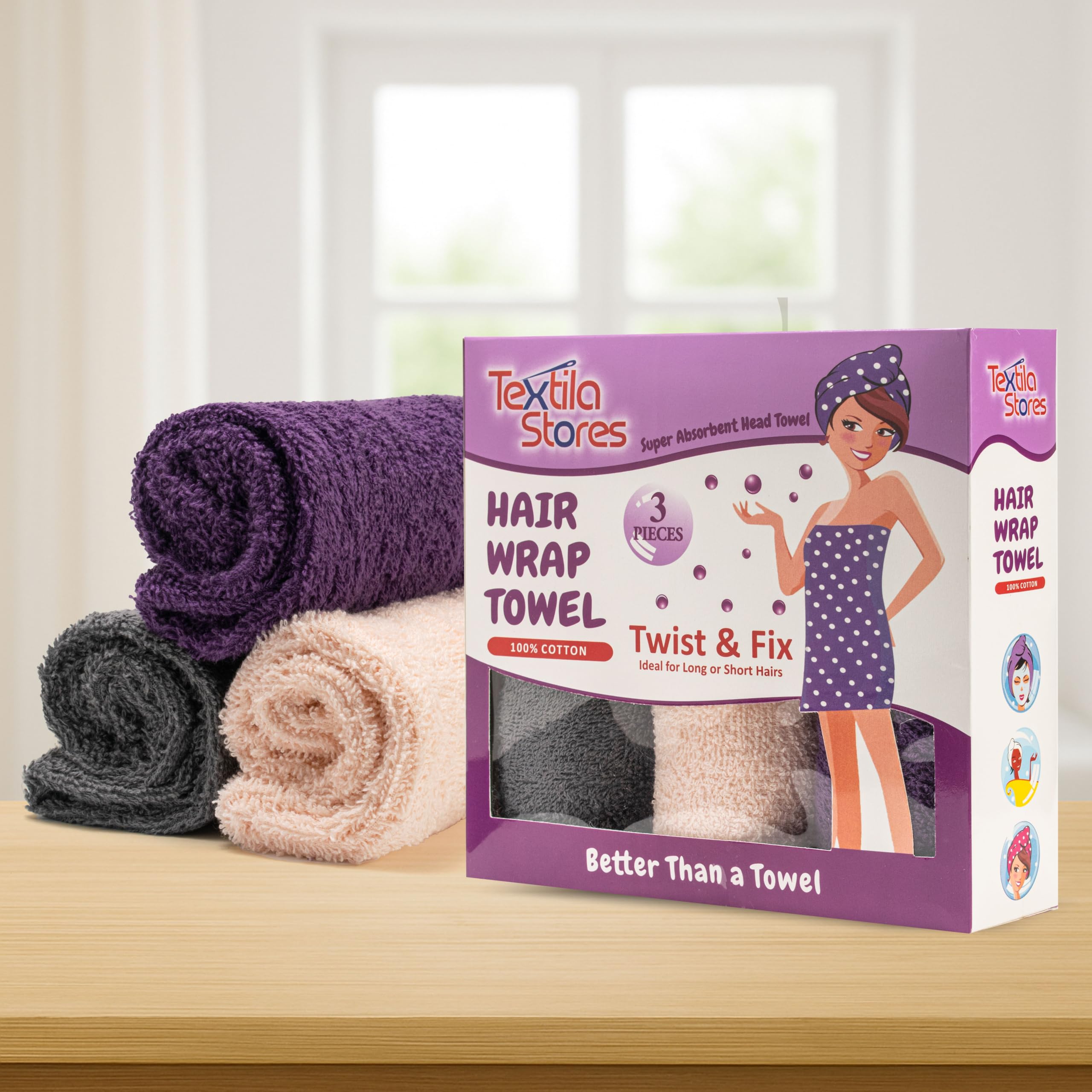 Textila turbante rosa: secado suave que reduce frizz.