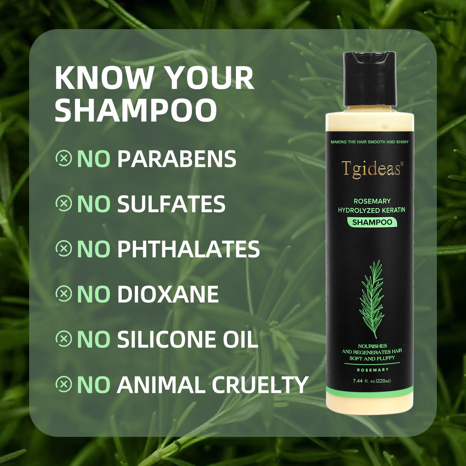 Tgideas Champú Romero cabello más grueso y voluminoso con uso regular.