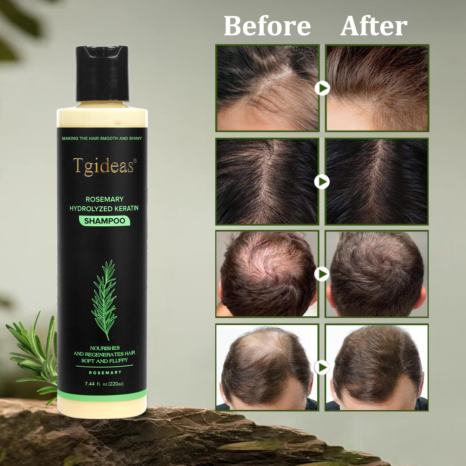 Tgideas Champú Romero con ingredientes naturales nutre y revitaliza.