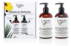 conjunto tgin Miracle RepaiRx en empaque, cuidado completo para cabello dañado