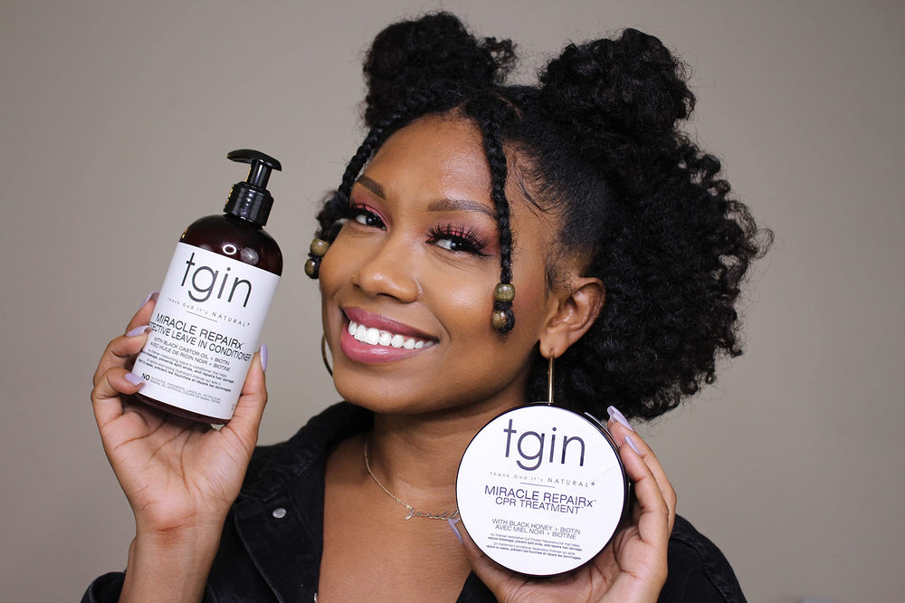 tgin Miracle RepaiRx: primer plano de la textura del cabello para brillo y suavidad