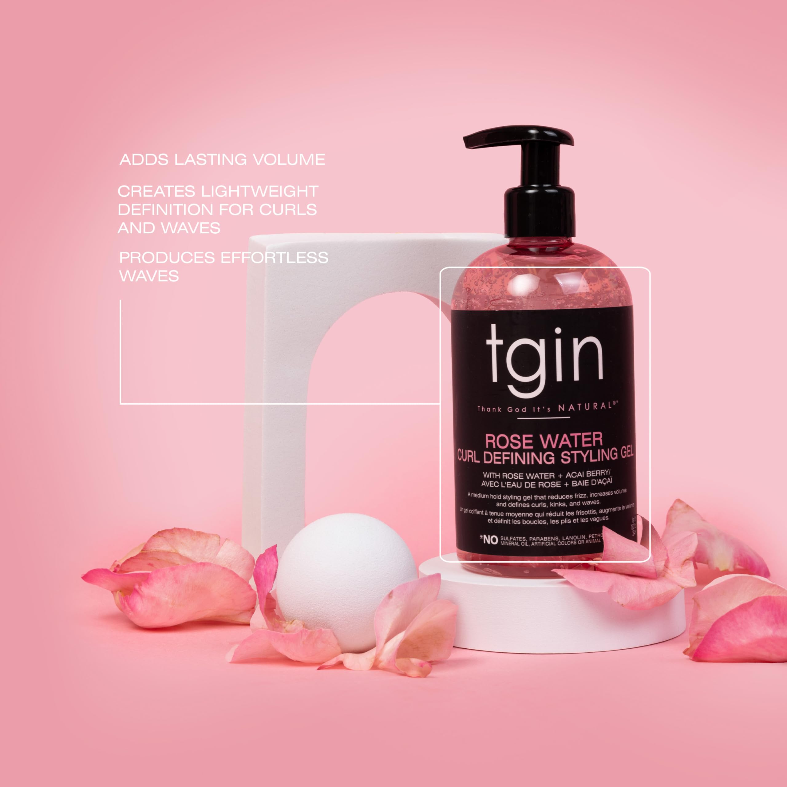 tgin nutricion para rizos agua de rosa y bayas de acai: cabello nutrido y flexible.