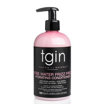 Acondicionador tgin Rose Water en botella aporta hidratación profunda para rizos.