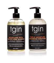 tgin shampoo hidratante: botella visible para lavado suave de rizos