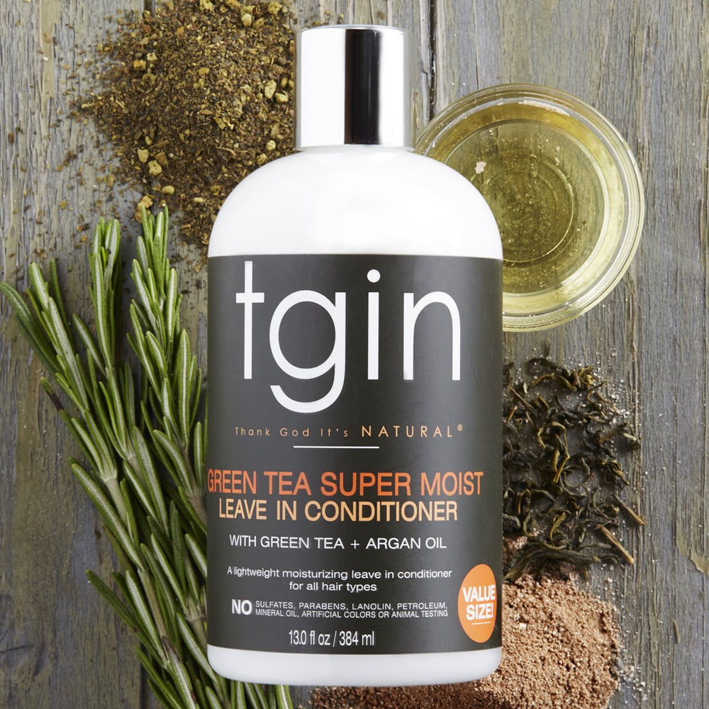 tgin etiqueta del producto con té verde para cuidados diarios