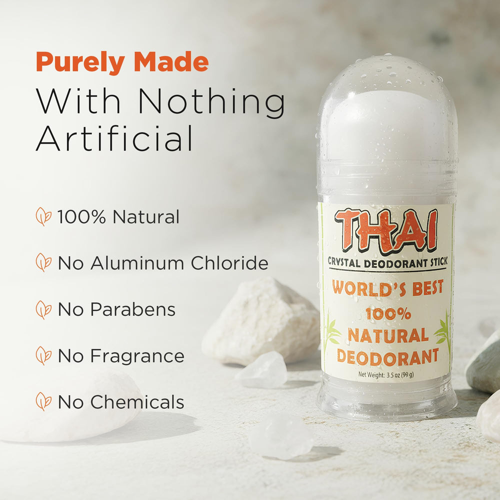 Thai Crystal Desodorante envase: diseño práctico sin fragancia para uso diario.