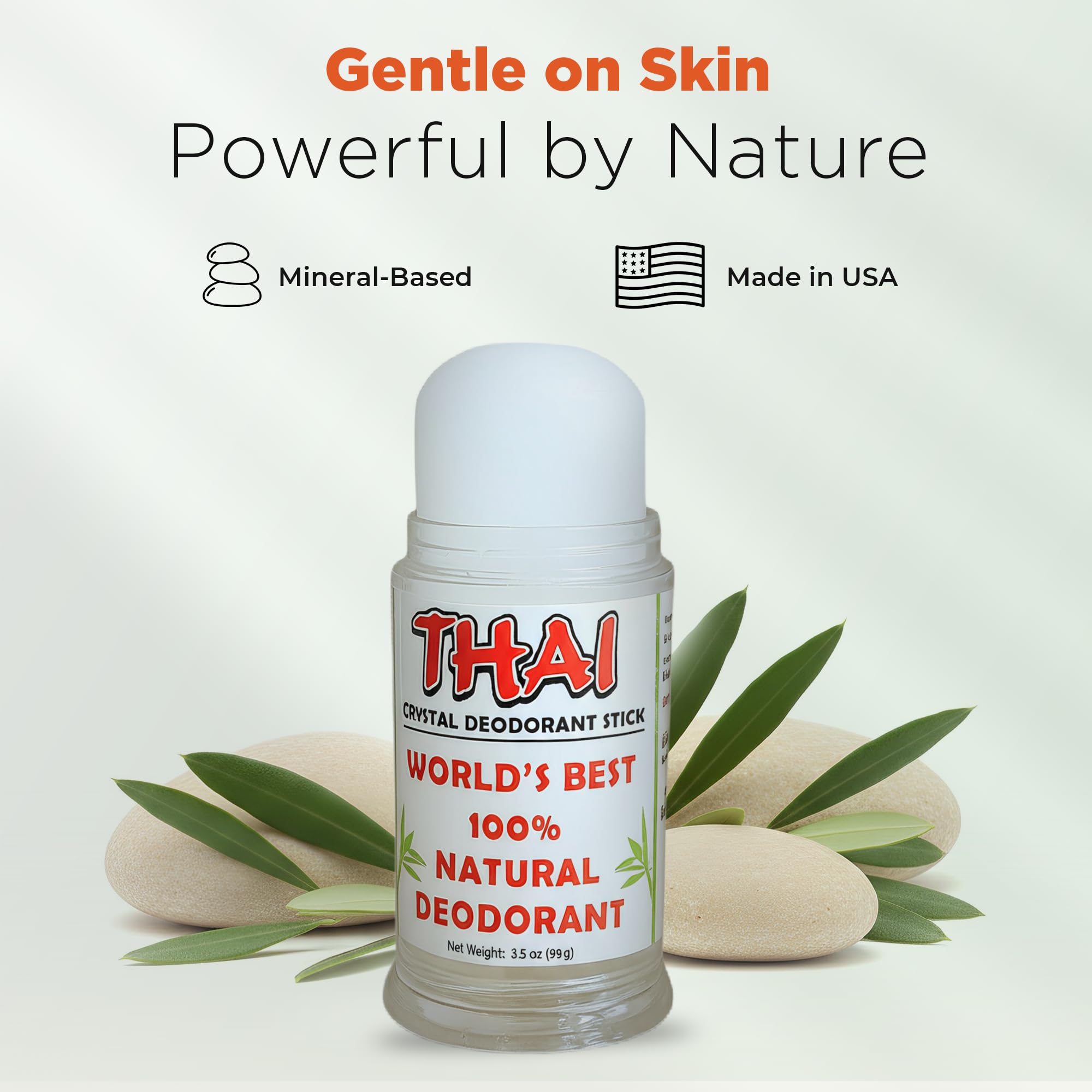 Thai Crystal Desodorante piedra: alumbre natural para control del olor sin fragancias.