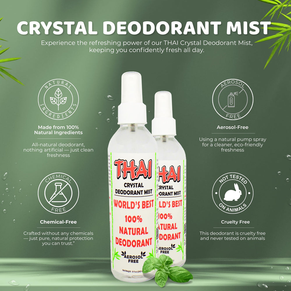 Thai Deodorant Stone Crystal Mist atomizador: aplicación suave y rápida para el día.