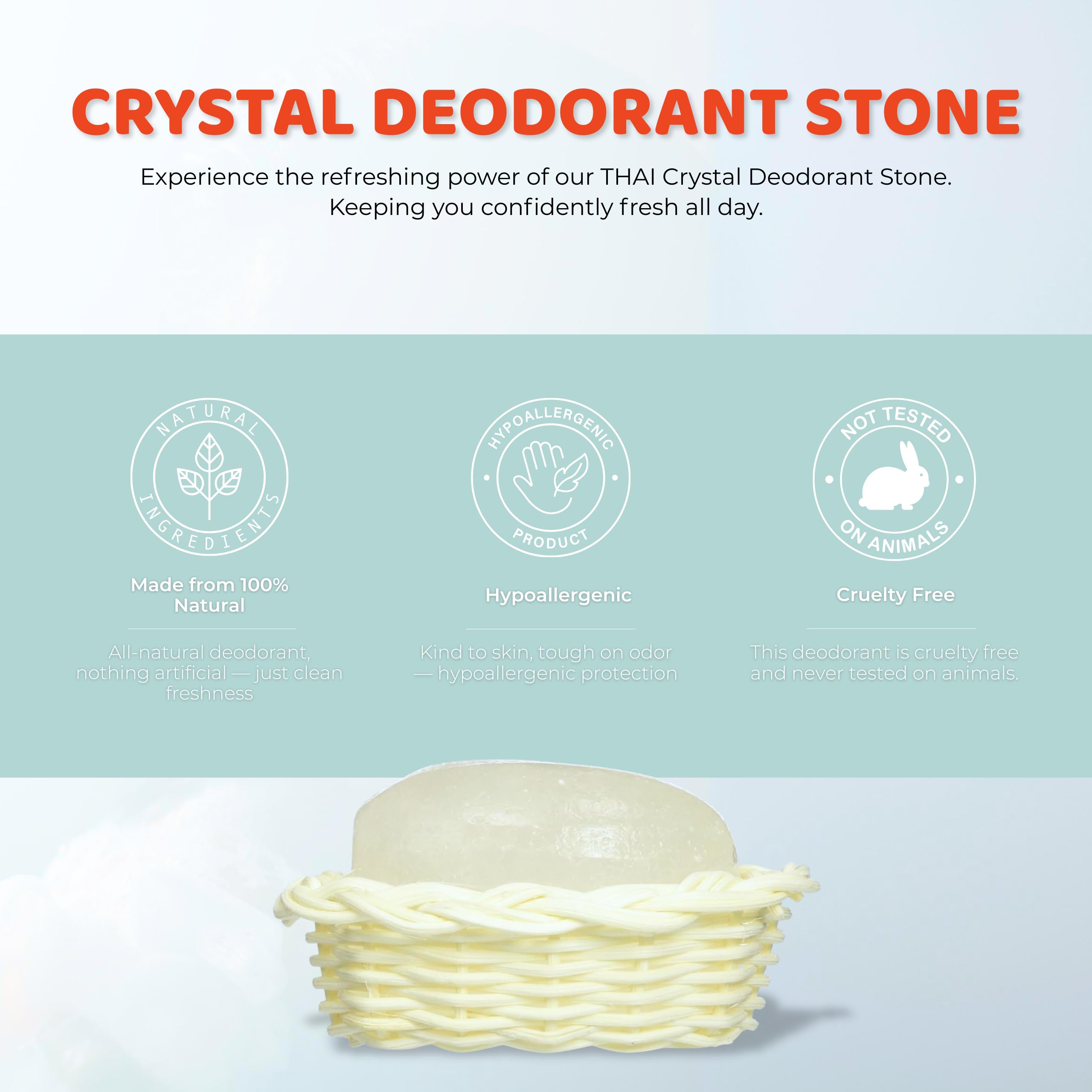 Thai Deodorant Stone textura mineral suave para una aplicación cómoda
