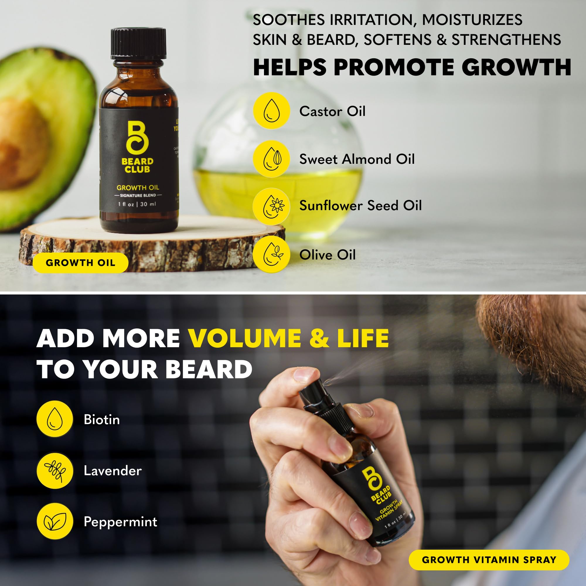 Huile de croissance The Beard Club nourrit les racines et apaise la peau