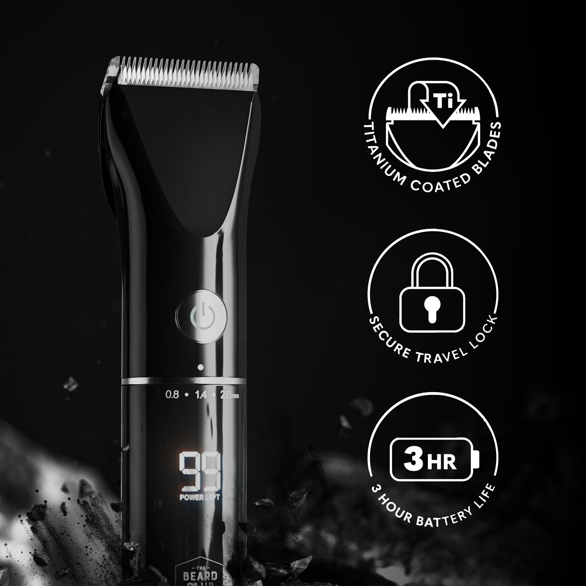 Soporte de carga con pantalla LED The Beard Club para recargar fácilmente.