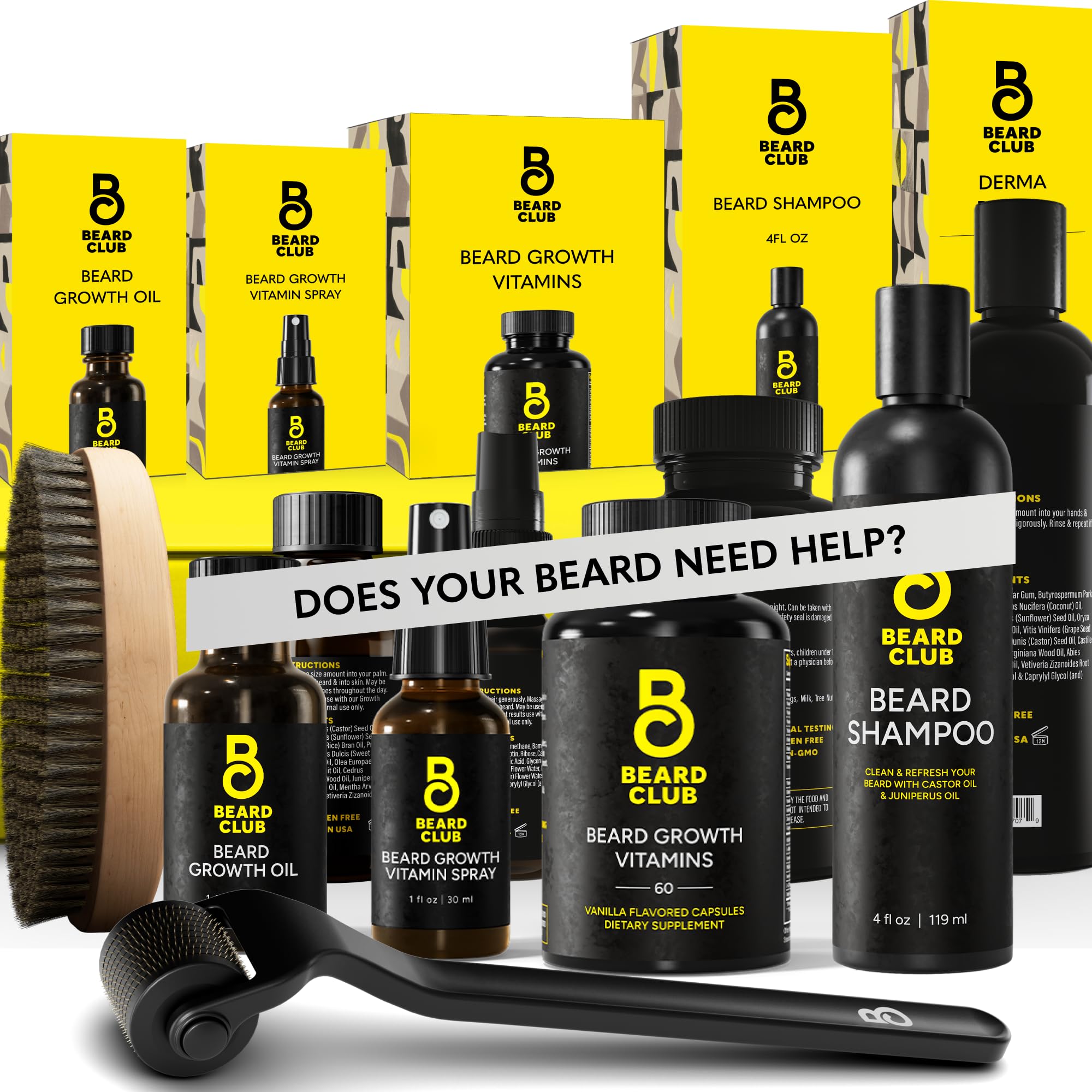The Beard Club rodillo Derma para barba; estimula la piel y facilita el cuidado diario.