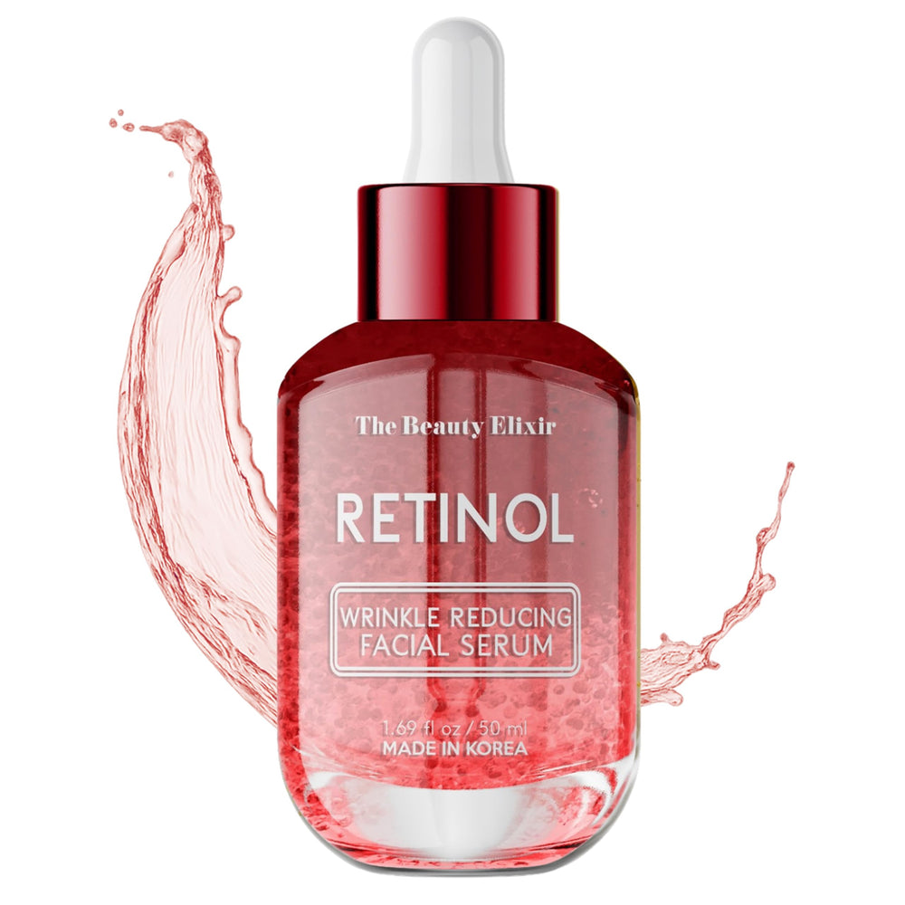 The Beauty Elixir Retinol Serum, botella elegante para renovación de la piel.