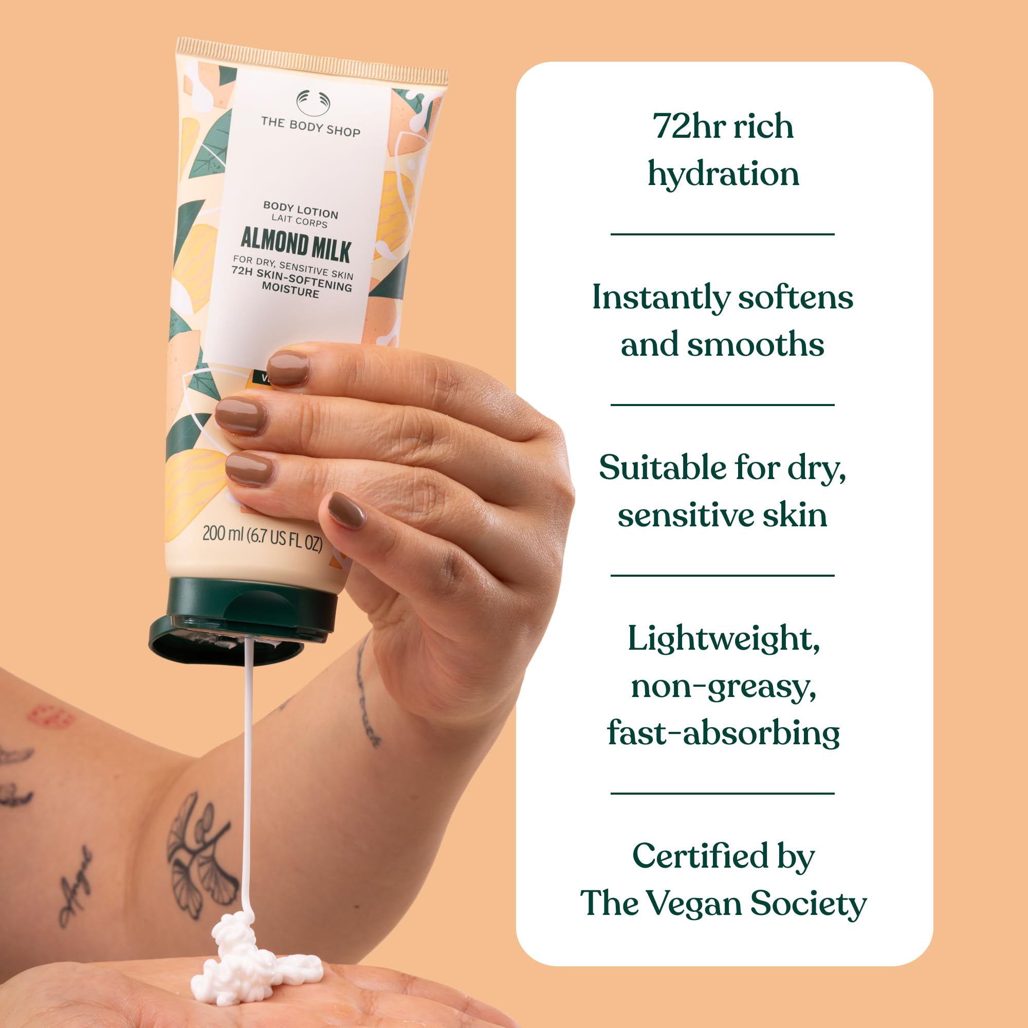 The Body Shop Almond Milk y Honey: envase con 30% plástico reciclado para reducir residuos.